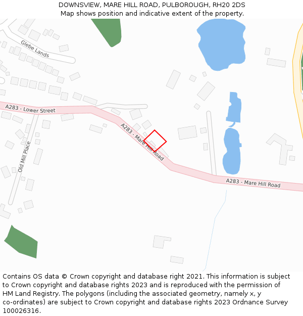DOWNSVIEW, MARE HILL ROAD, PULBOROUGH, RH20 2DS: Location map and indicative extent of plot