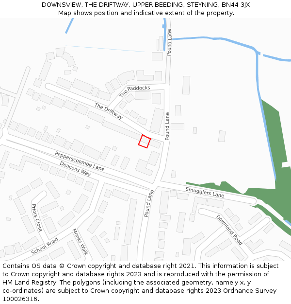 DOWNSVIEW, THE DRIFTWAY, UPPER BEEDING, STEYNING, BN44 3JX: Location map and indicative extent of plot