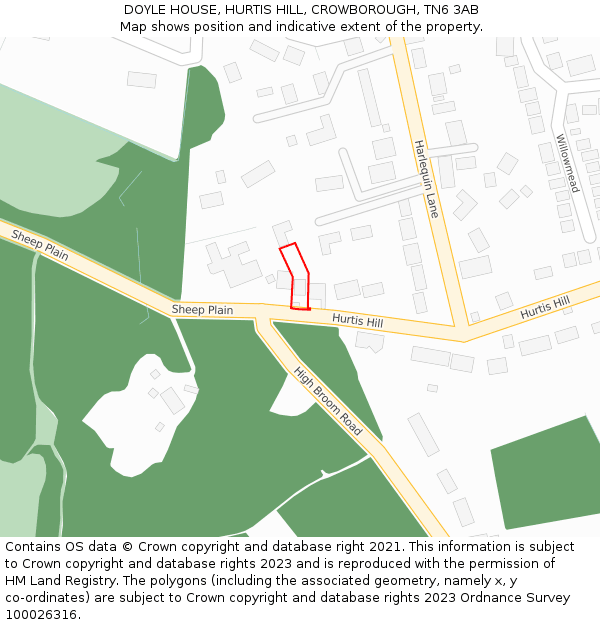 DOYLE HOUSE, HURTIS HILL, CROWBOROUGH, TN6 3AB: Location map and indicative extent of plot