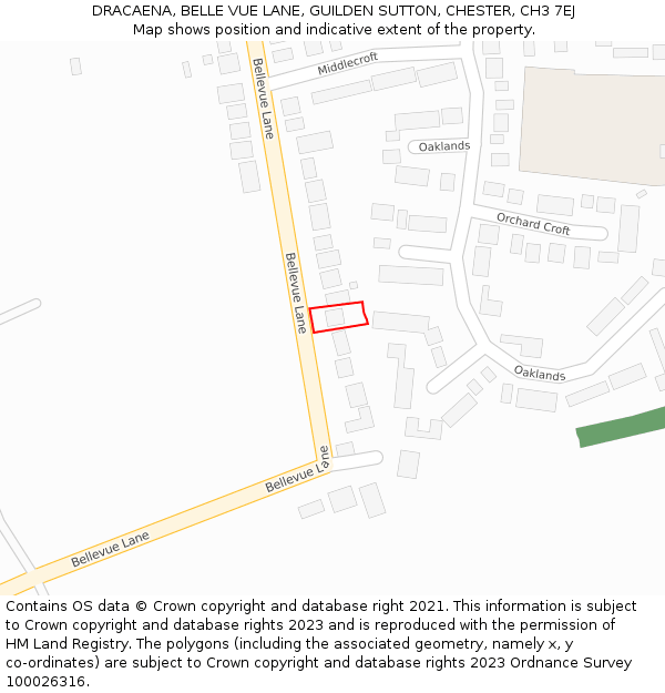 DRACAENA, BELLE VUE LANE, GUILDEN SUTTON, CHESTER, CH3 7EJ: Location map and indicative extent of plot