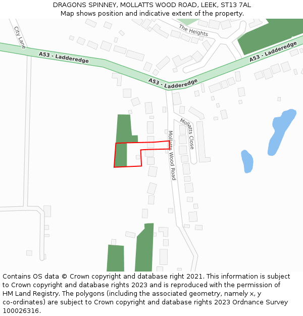 DRAGONS SPINNEY, MOLLATTS WOOD ROAD, LEEK, ST13 7AL: Location map and indicative extent of plot