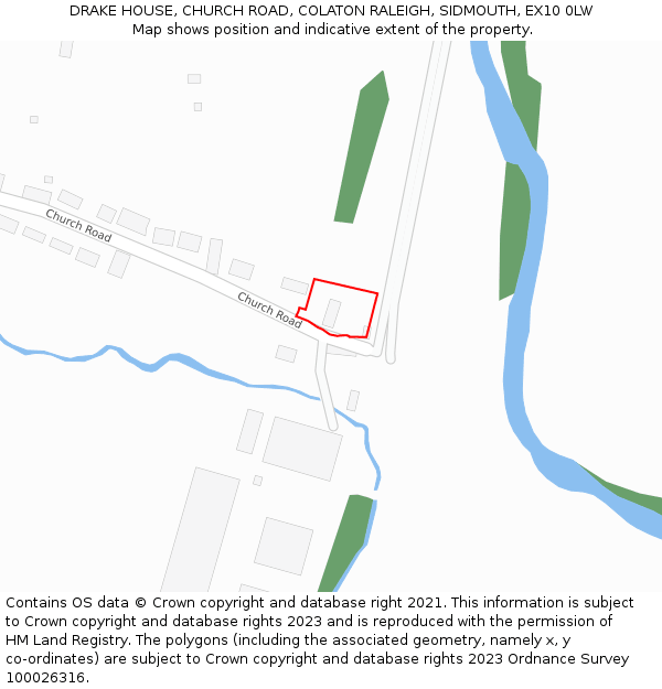 DRAKE HOUSE, CHURCH ROAD, COLATON RALEIGH, SIDMOUTH, EX10 0LW: Location map and indicative extent of plot