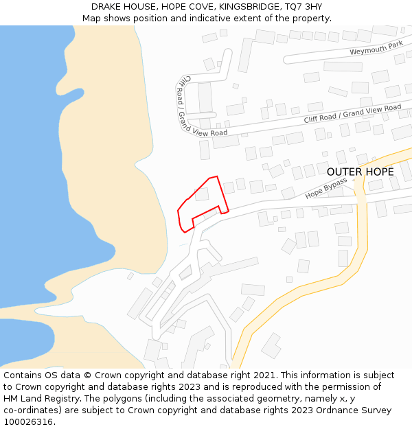 DRAKE HOUSE, HOPE COVE, KINGSBRIDGE, TQ7 3HY: Location map and indicative extent of plot