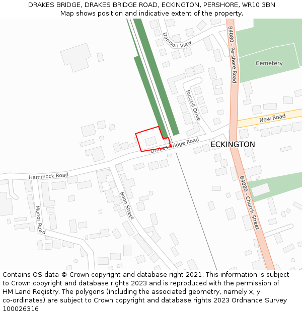 DRAKES BRIDGE, DRAKES BRIDGE ROAD, ECKINGTON, PERSHORE, WR10 3BN: Location map and indicative extent of plot