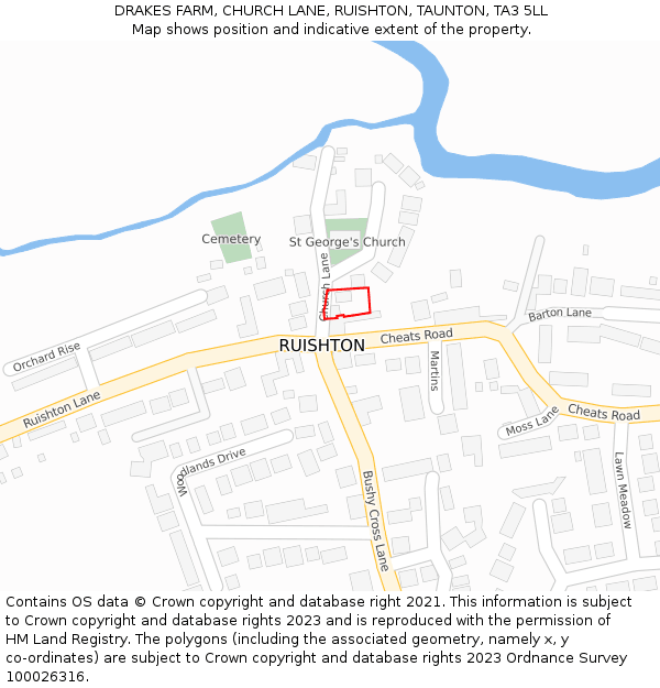 DRAKES FARM, CHURCH LANE, RUISHTON, TAUNTON, TA3 5LL: Location map and indicative extent of plot