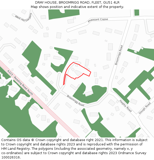 DRAY HOUSE, BROOMRIGG ROAD, FLEET, GU51 4LR: Location map and indicative extent of plot