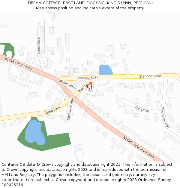 DREAM COTTAGE, EAST LANE, DOCKING, KING'S LYNN, PE31 8NU: Location map and indicative extent of plot