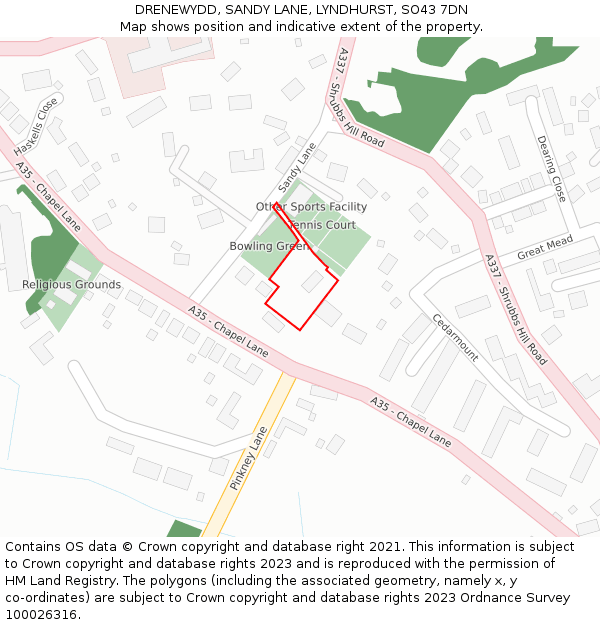 DRENEWYDD, SANDY LANE, LYNDHURST, SO43 7DN: Location map and indicative extent of plot