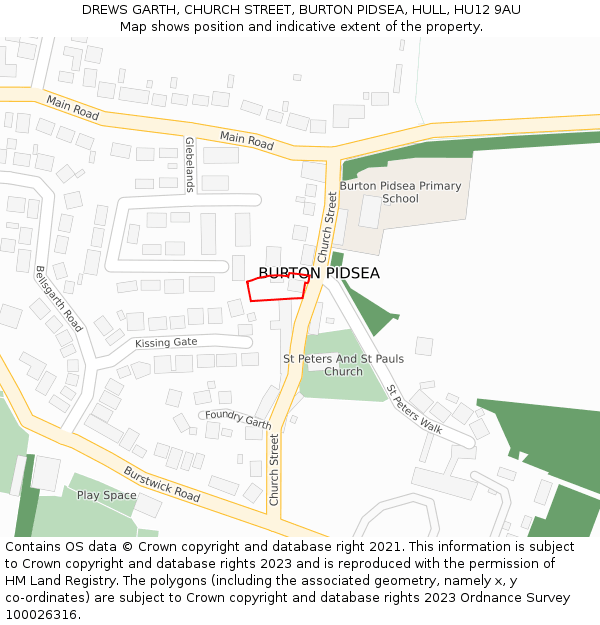 DREWS GARTH, CHURCH STREET, BURTON PIDSEA, HULL, HU12 9AU: Location map and indicative extent of plot