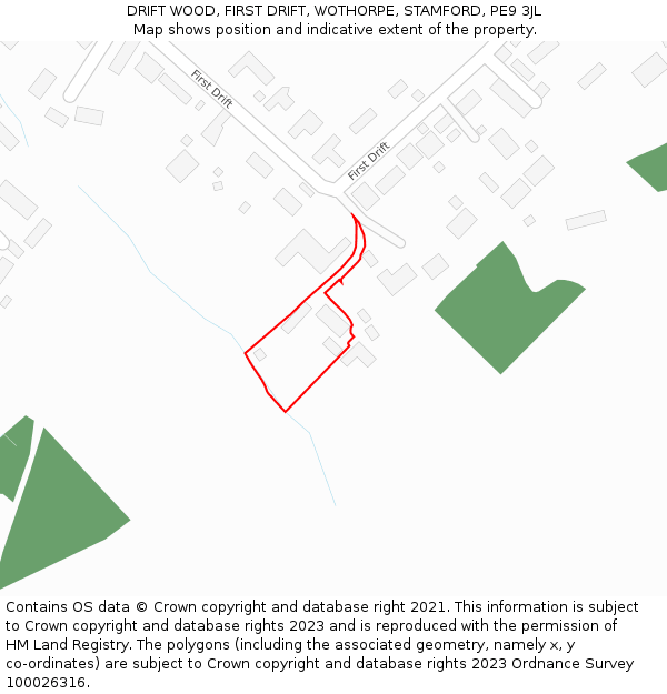 DRIFT WOOD, FIRST DRIFT, WOTHORPE, STAMFORD, PE9 3JL: Location map and indicative extent of plot