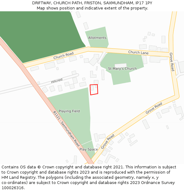 DRIFTWAY, CHURCH PATH, FRISTON, SAXMUNDHAM, IP17 1PY: Location map and indicative extent of plot