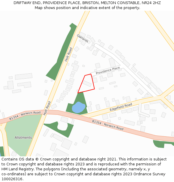 DRIFTWAY END, PROVIDENCE PLACE, BRISTON, MELTON CONSTABLE, NR24 2HZ: Location map and indicative extent of plot