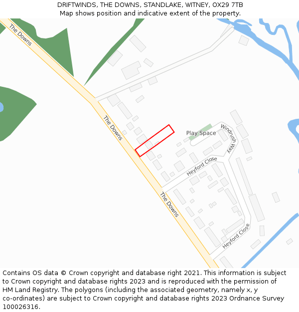 DRIFTWINDS, THE DOWNS, STANDLAKE, WITNEY, OX29 7TB: Location map and indicative extent of plot