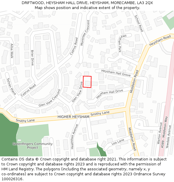 DRIFTWOOD, HEYSHAM HALL DRIVE, HEYSHAM, MORECAMBE, LA3 2QX: Location map and indicative extent of plot