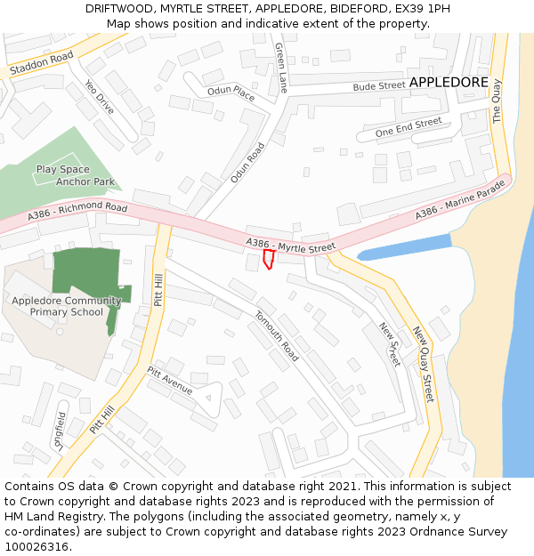 DRIFTWOOD, MYRTLE STREET, APPLEDORE, BIDEFORD, EX39 1PH: Location map and indicative extent of plot