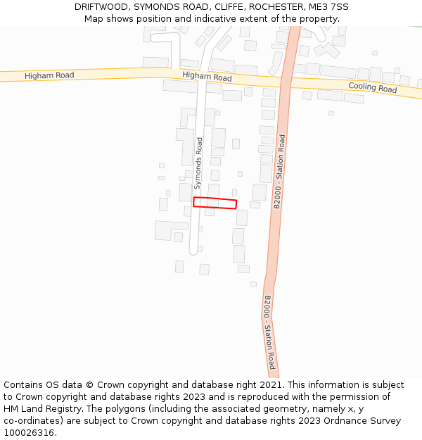 DRIFTWOOD, SYMONDS ROAD, CLIFFE, ROCHESTER, ME3 7SS: Location map and indicative extent of plot