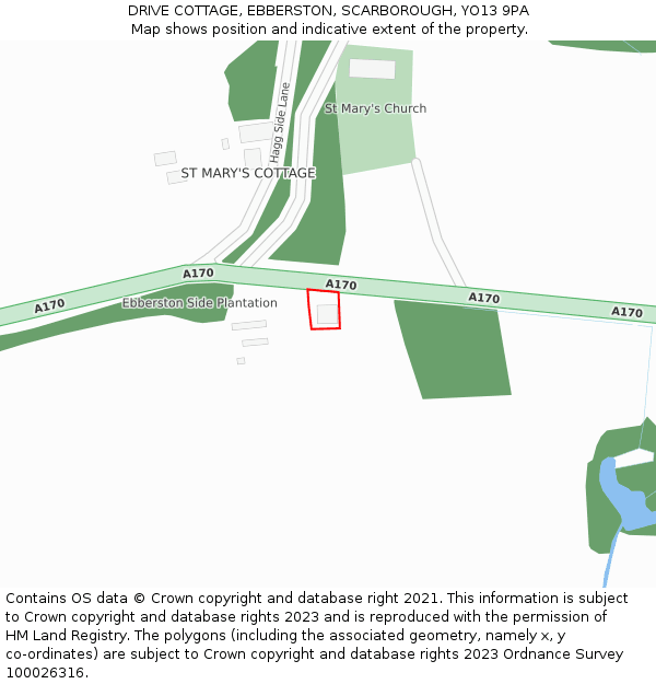 DRIVE COTTAGE, EBBERSTON, SCARBOROUGH, YO13 9PA: Location map and indicative extent of plot