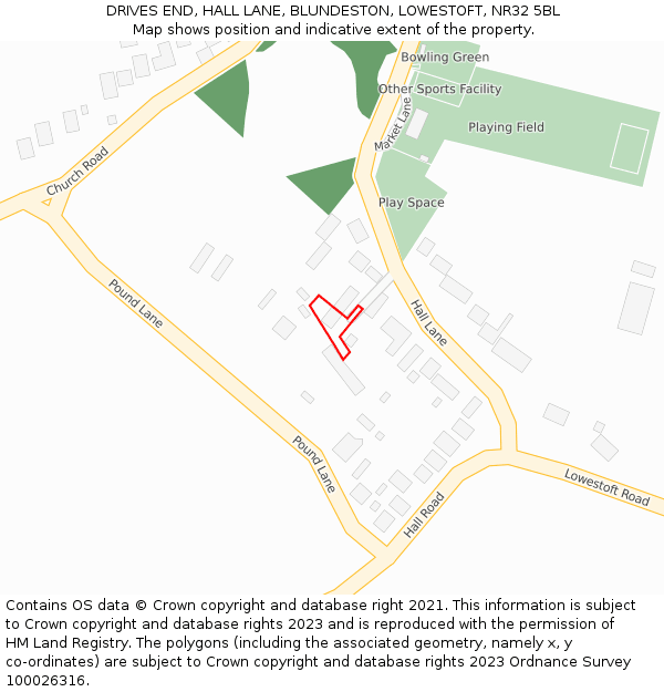 DRIVES END, HALL LANE, BLUNDESTON, LOWESTOFT, NR32 5BL: Location map and indicative extent of plot