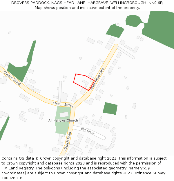 DROVERS PADDOCK, NAGS HEAD LANE, HARGRAVE, WELLINGBOROUGH, NN9 6BJ: Location map and indicative extent of plot