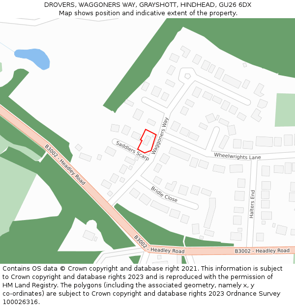 DROVERS, WAGGONERS WAY, GRAYSHOTT, HINDHEAD, GU26 6DX: Location map and indicative extent of plot