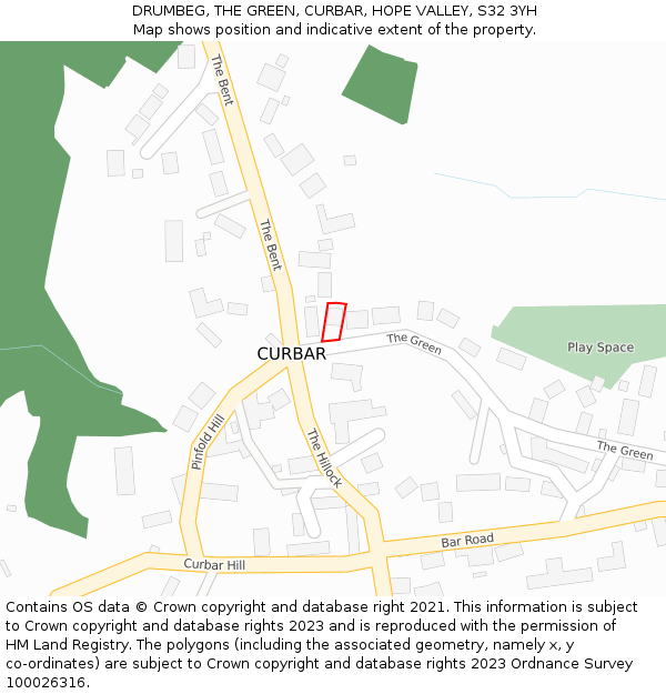 DRUMBEG, THE GREEN, CURBAR, HOPE VALLEY, S32 3YH: Location map and indicative extent of plot