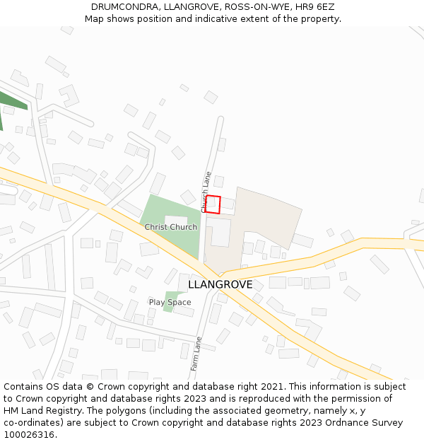 DRUMCONDRA, LLANGROVE, ROSS-ON-WYE, HR9 6EZ: Location map and indicative extent of plot