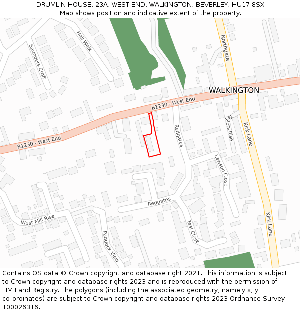 DRUMLIN HOUSE, 23A, WEST END, WALKINGTON, BEVERLEY, HU17 8SX: Location map and indicative extent of plot