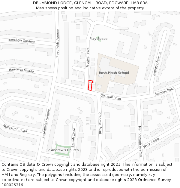 DRUMMOND LODGE, GLENGALL ROAD, EDGWARE, HA8 8RA: Location map and indicative extent of plot