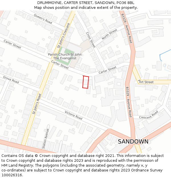 DRUMMOYNE, CARTER STREET, SANDOWN, PO36 8BL: Location map and indicative extent of plot