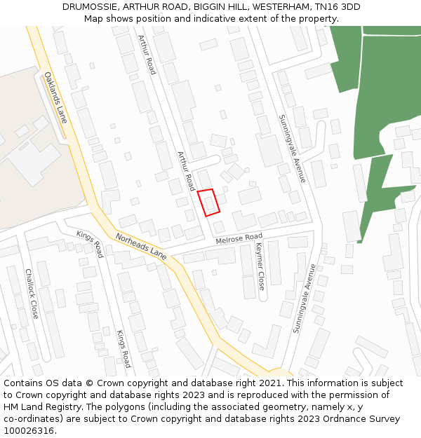 DRUMOSSIE, ARTHUR ROAD, BIGGIN HILL, WESTERHAM, TN16 3DD: Location map and indicative extent of plot