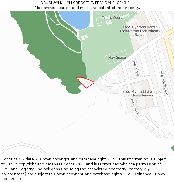 DRUSLWYN, LLYN CRESCENT, FERNDALE, CF43 4LH: Location map and indicative extent of plot