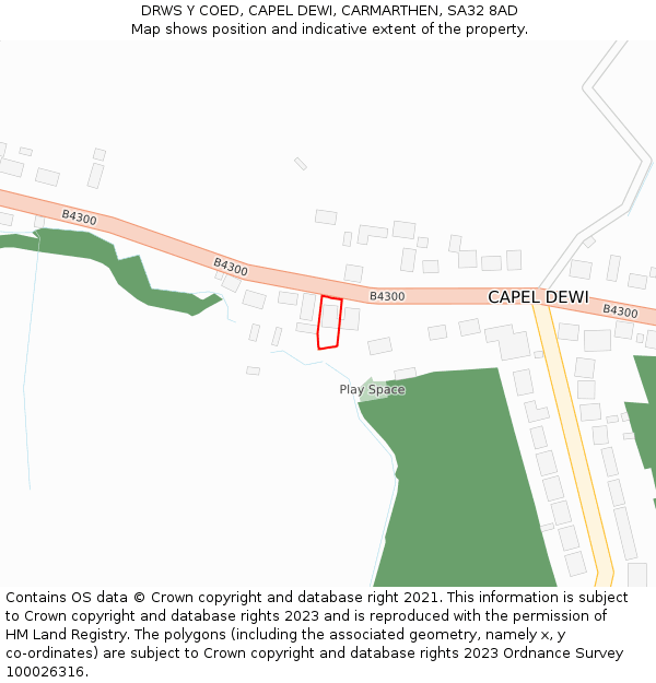 DRWS Y COED, CAPEL DEWI, CARMARTHEN, SA32 8AD: Location map and indicative extent of plot