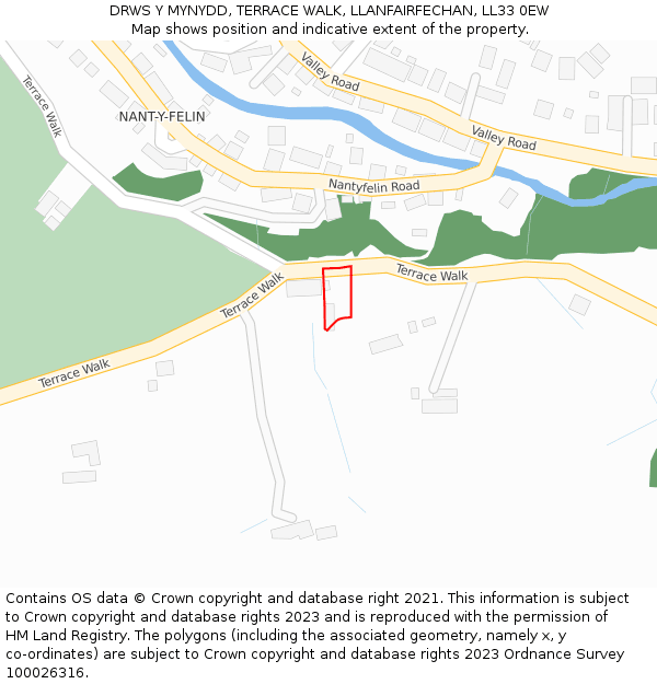 DRWS Y MYNYDD, TERRACE WALK, LLANFAIRFECHAN, LL33 0EW: Location map and indicative extent of plot