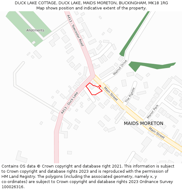 DUCK LAKE COTTAGE, DUCK LAKE, MAIDS MORETON, BUCKINGHAM, MK18 1RG: Location map and indicative extent of plot