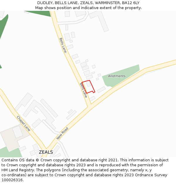 DUDLEY, BELLS LANE, ZEALS, WARMINSTER, BA12 6LY: Location map and indicative extent of plot