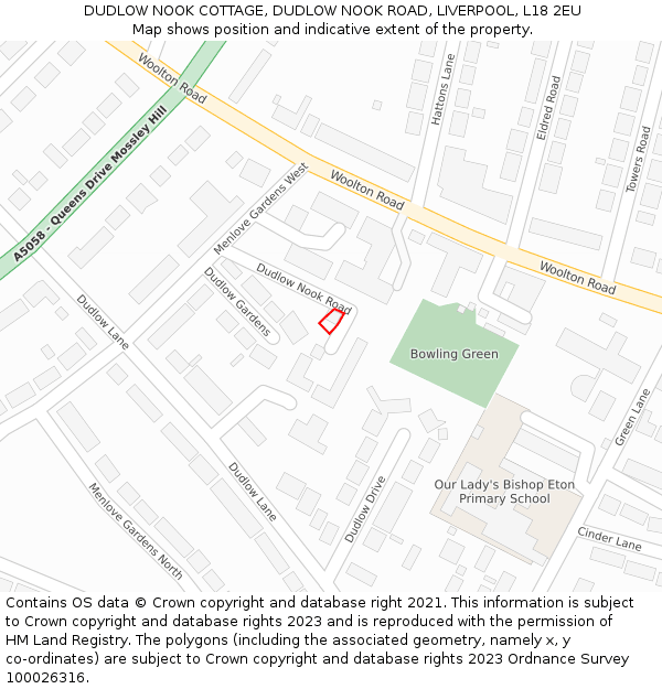 DUDLOW NOOK COTTAGE, DUDLOW NOOK ROAD, LIVERPOOL, L18 2EU: Location map and indicative extent of plot
