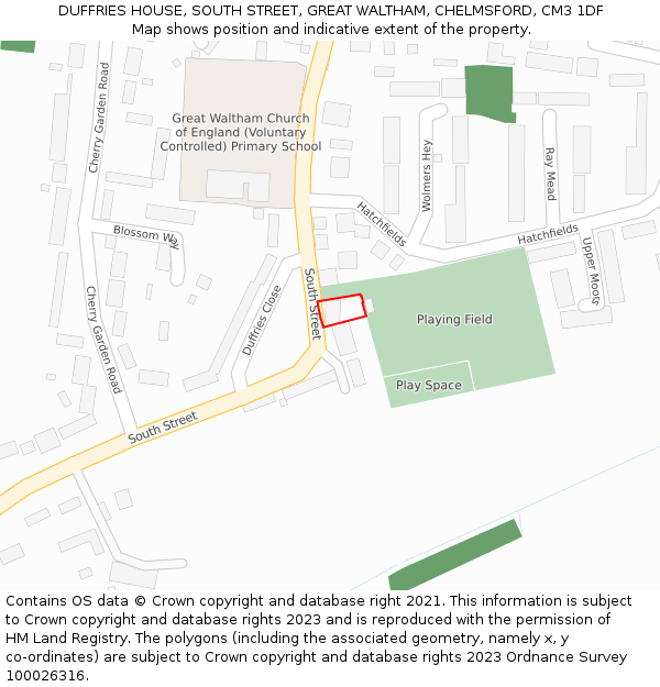 DUFFRIES HOUSE, SOUTH STREET, GREAT WALTHAM, CHELMSFORD, CM3 1DF: Location map and indicative extent of plot