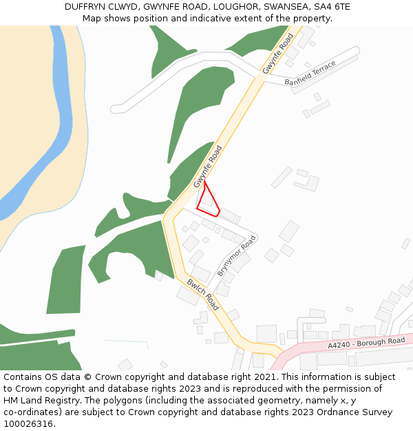 DUFFRYN CLWYD, GWYNFE ROAD, LOUGHOR, SWANSEA, SA4 6TE: Location map and indicative extent of plot