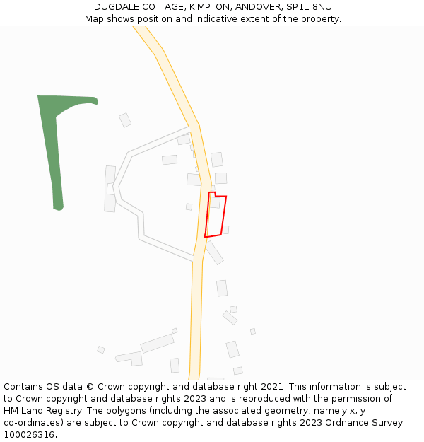 DUGDALE COTTAGE, KIMPTON, ANDOVER, SP11 8NU: Location map and indicative extent of plot