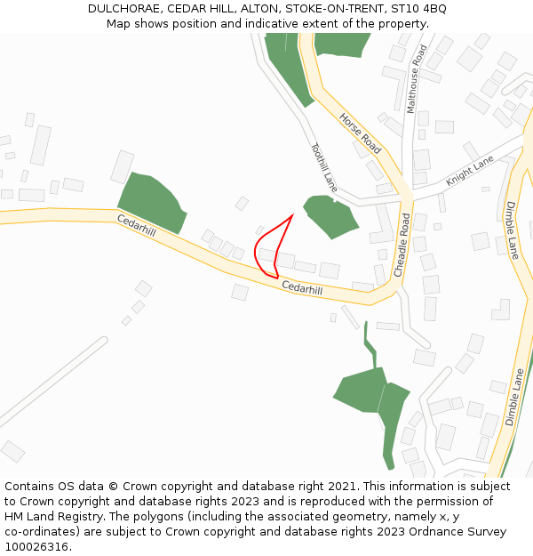 DULCHORAE, CEDAR HILL, ALTON, STOKE-ON-TRENT, ST10 4BQ: Location map and indicative extent of plot