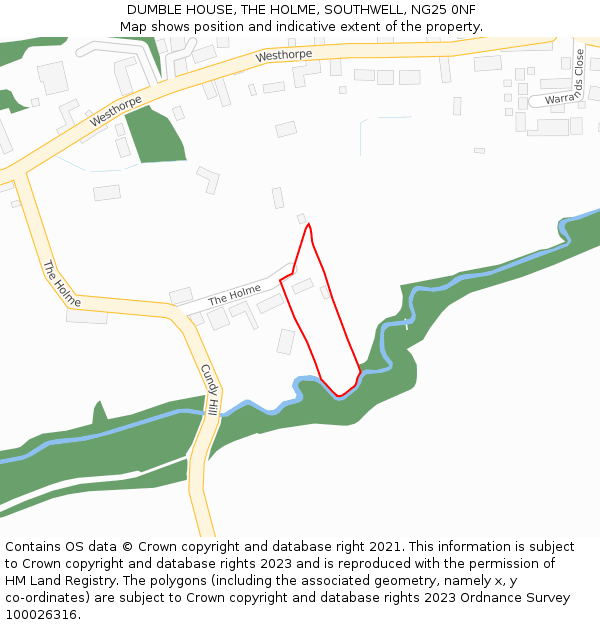 DUMBLE HOUSE, THE HOLME, SOUTHWELL, NG25 0NF: Location map and indicative extent of plot