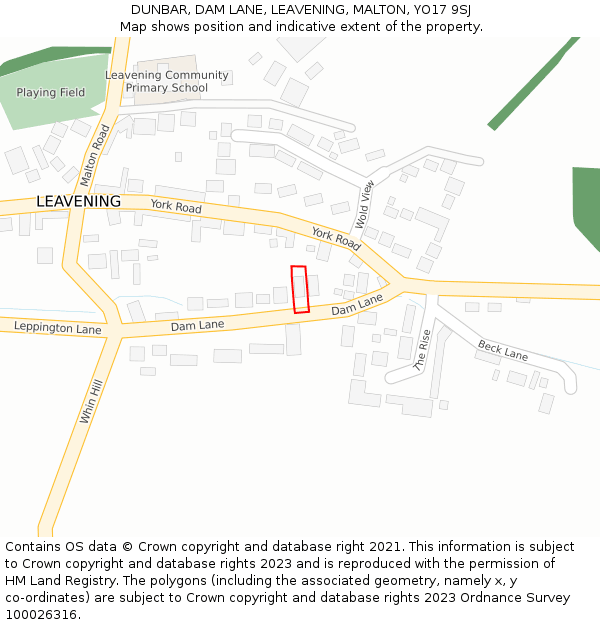 DUNBAR, DAM LANE, LEAVENING, MALTON, YO17 9SJ: Location map and indicative extent of plot