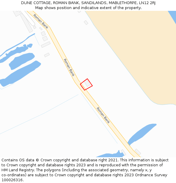 DUNE COTTAGE, ROMAN BANK, SANDILANDS, MABLETHORPE, LN12 2RJ: Location map and indicative extent of plot