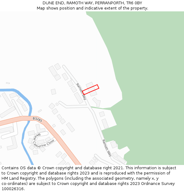 DUNE END, RAMOTH WAY, PERRANPORTH, TR6 0BY: Location map and indicative extent of plot