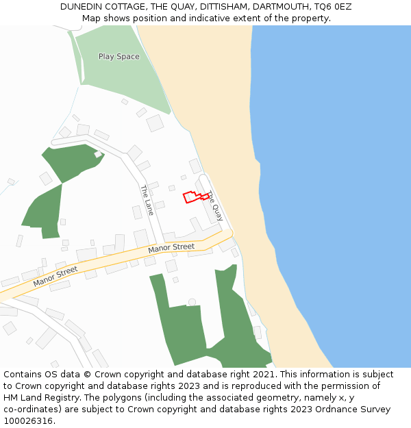DUNEDIN COTTAGE, THE QUAY, DITTISHAM, DARTMOUTH, TQ6 0EZ: Location map and indicative extent of plot