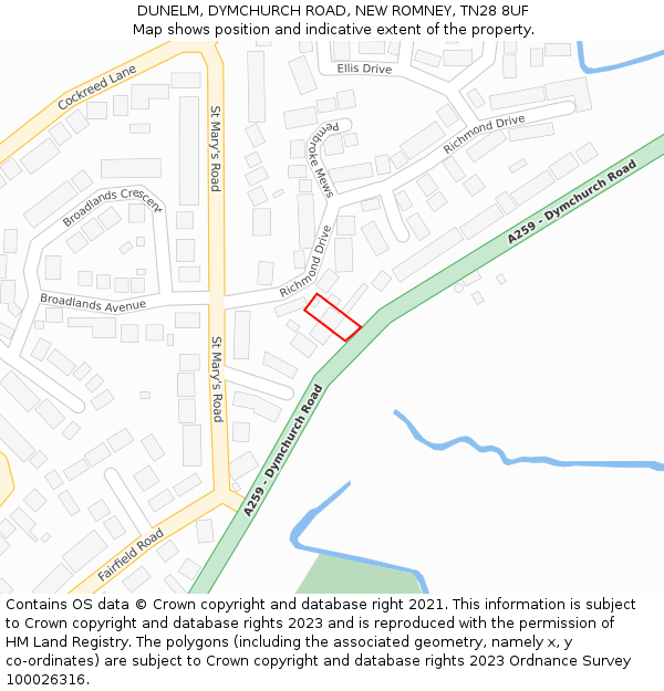 DUNELM, DYMCHURCH ROAD, NEW ROMNEY, TN28 8UF: Location map and indicative extent of plot