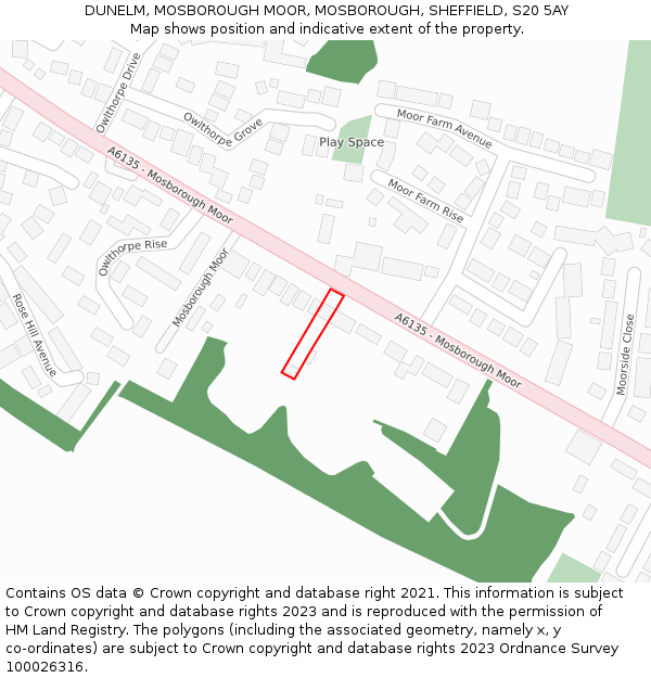 DUNELM, MOSBOROUGH MOOR, MOSBOROUGH, SHEFFIELD, S20 5AY: Location map and indicative extent of plot