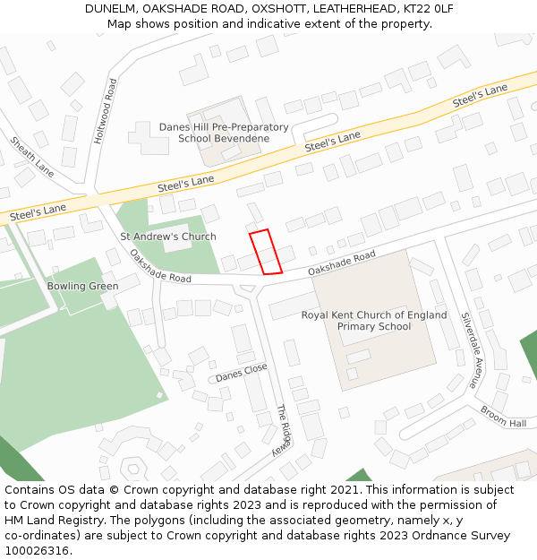 DUNELM, OAKSHADE ROAD, OXSHOTT, LEATHERHEAD, KT22 0LF: Location map and indicative extent of plot