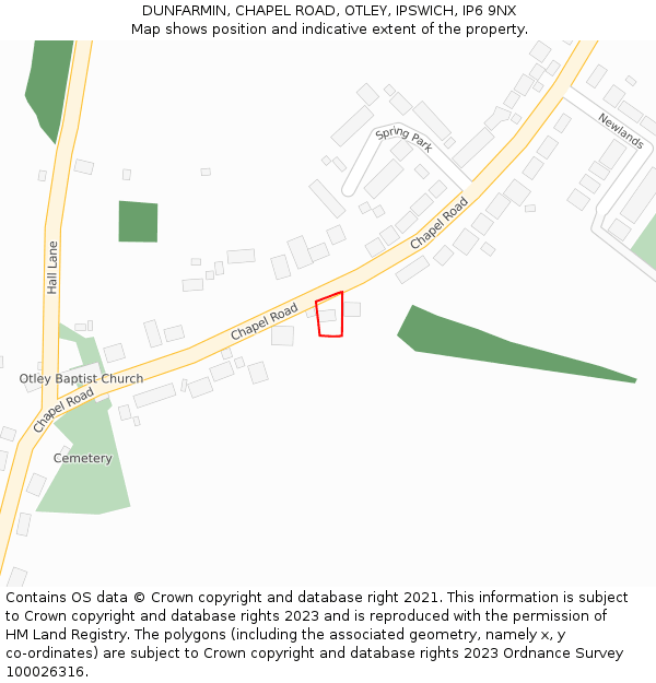 DUNFARMIN, CHAPEL ROAD, OTLEY, IPSWICH, IP6 9NX: Location map and indicative extent of plot