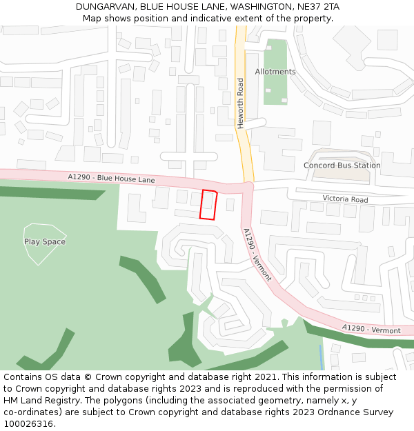 DUNGARVAN, BLUE HOUSE LANE, WASHINGTON, NE37 2TA: Location map and indicative extent of plot